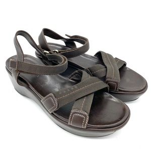 Prada Brown Leather Canvas Platform Sandals